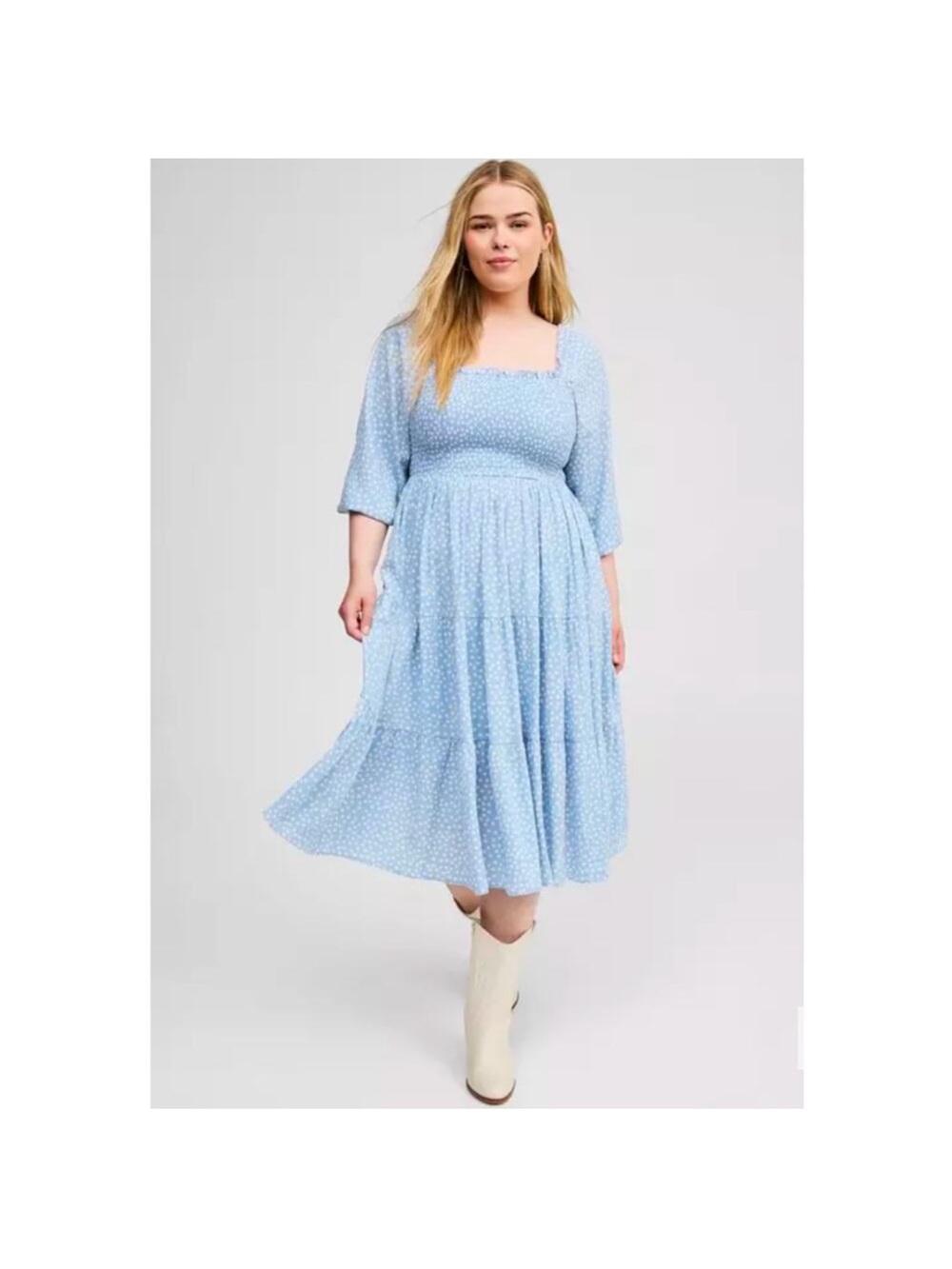 Torrid polkadot gauze 3/4 sleeve tiered flowy midi dress plus size summer 3